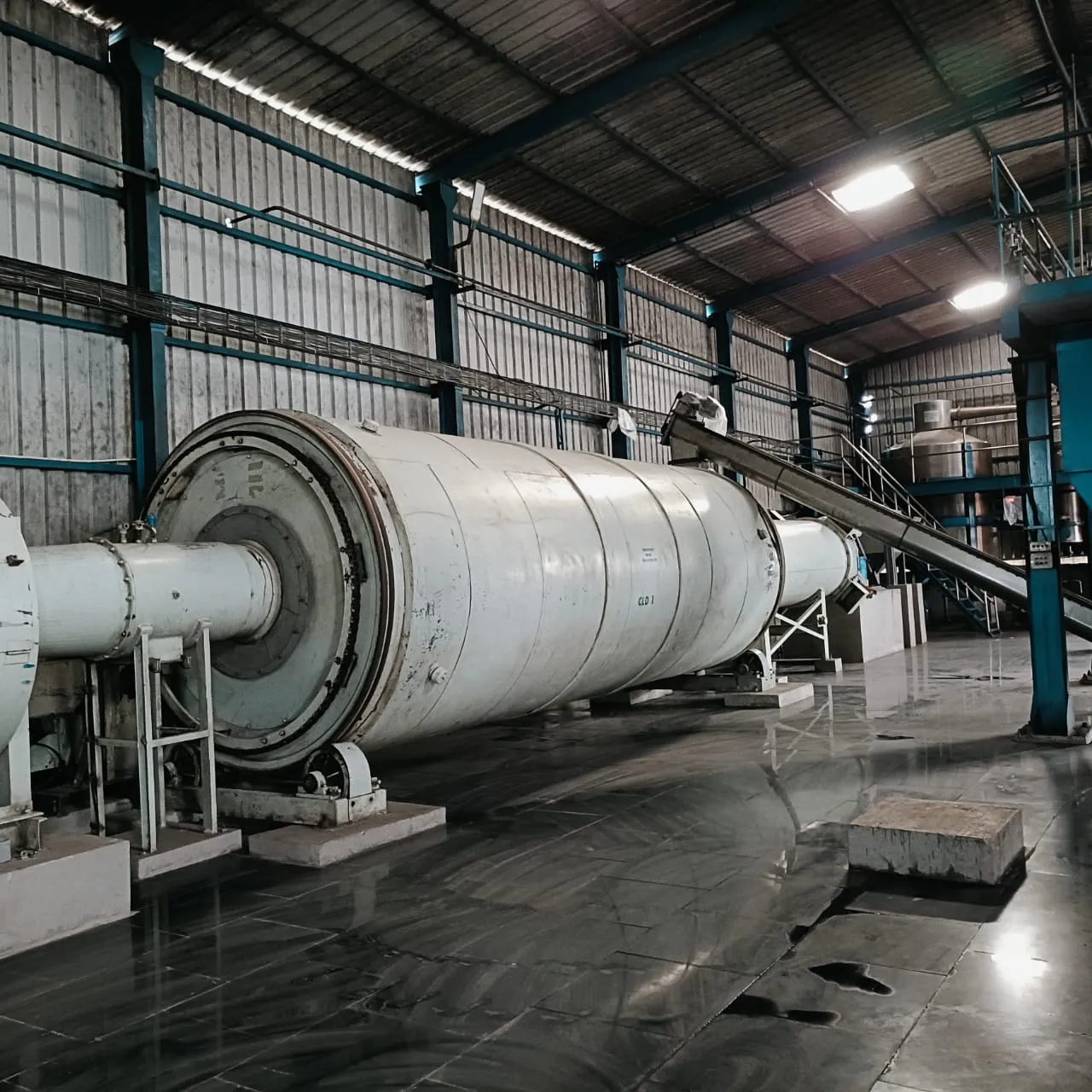 Rotary drum dryer for citrus lime peel at the Cifal Herbal plant